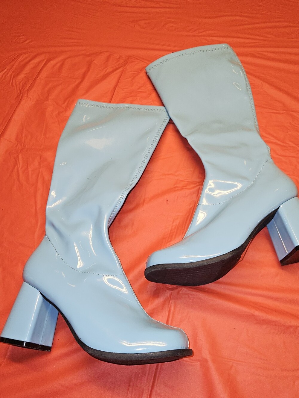 Blue Patent Faux Leather Go-Go Boots Size 9 Costume Accessories E.U.C.